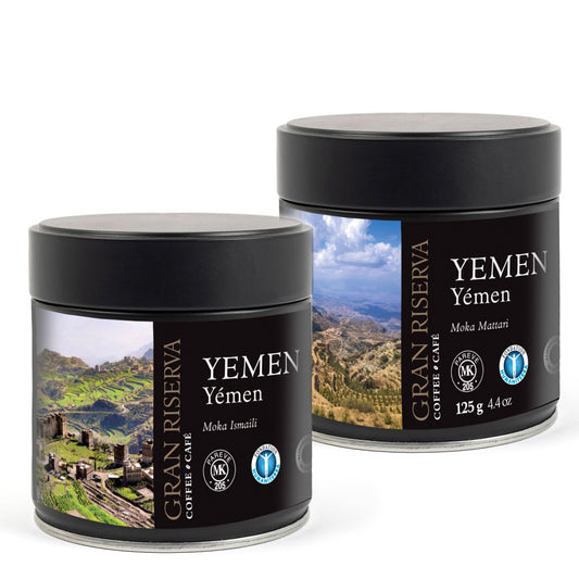Yemen Heritage Coffee Duo featuring Moka Ismaili and Moka Mattari from our Gran Riserva collection.